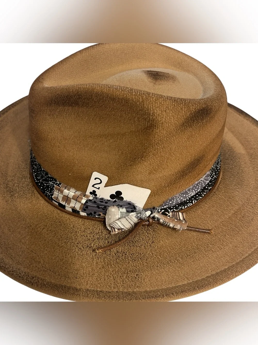 Western Distressed Felt Rancher Hat Brown Wide Brim Fedora Cowgirl Boho NWOT